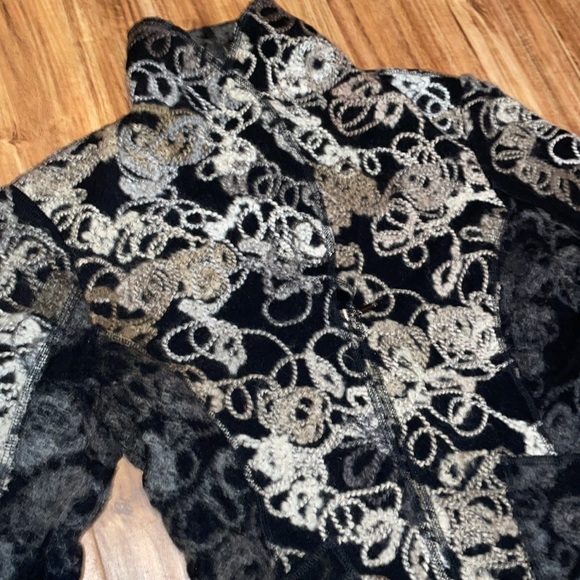 Kello women’s sweater Large jacket wool blend zip flower pattern black grey tan - Picture 8 of 11